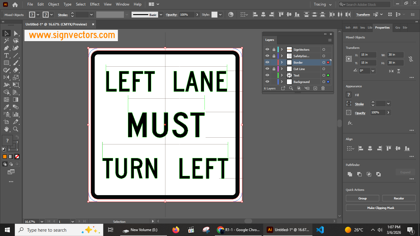 Left Lane Must Turn Left Sign R3-7L Illustrator Working File Screenshot