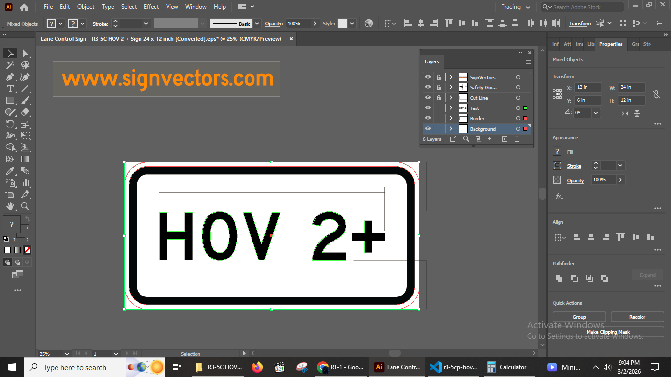 R3-5cp HOV 2+ Sign Illustrator Working File Screenshot