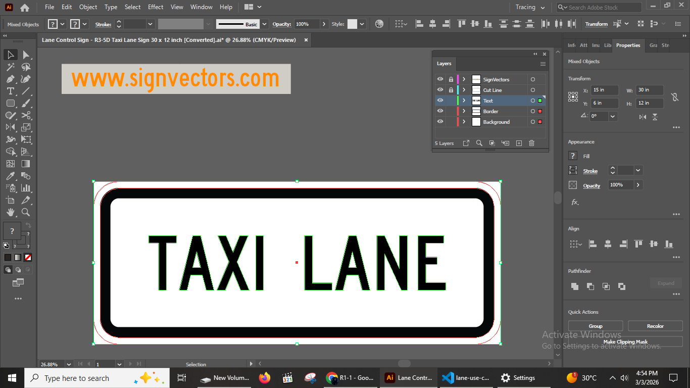 R3-5d taxi lane Sign Illustrator Working File Screenshot