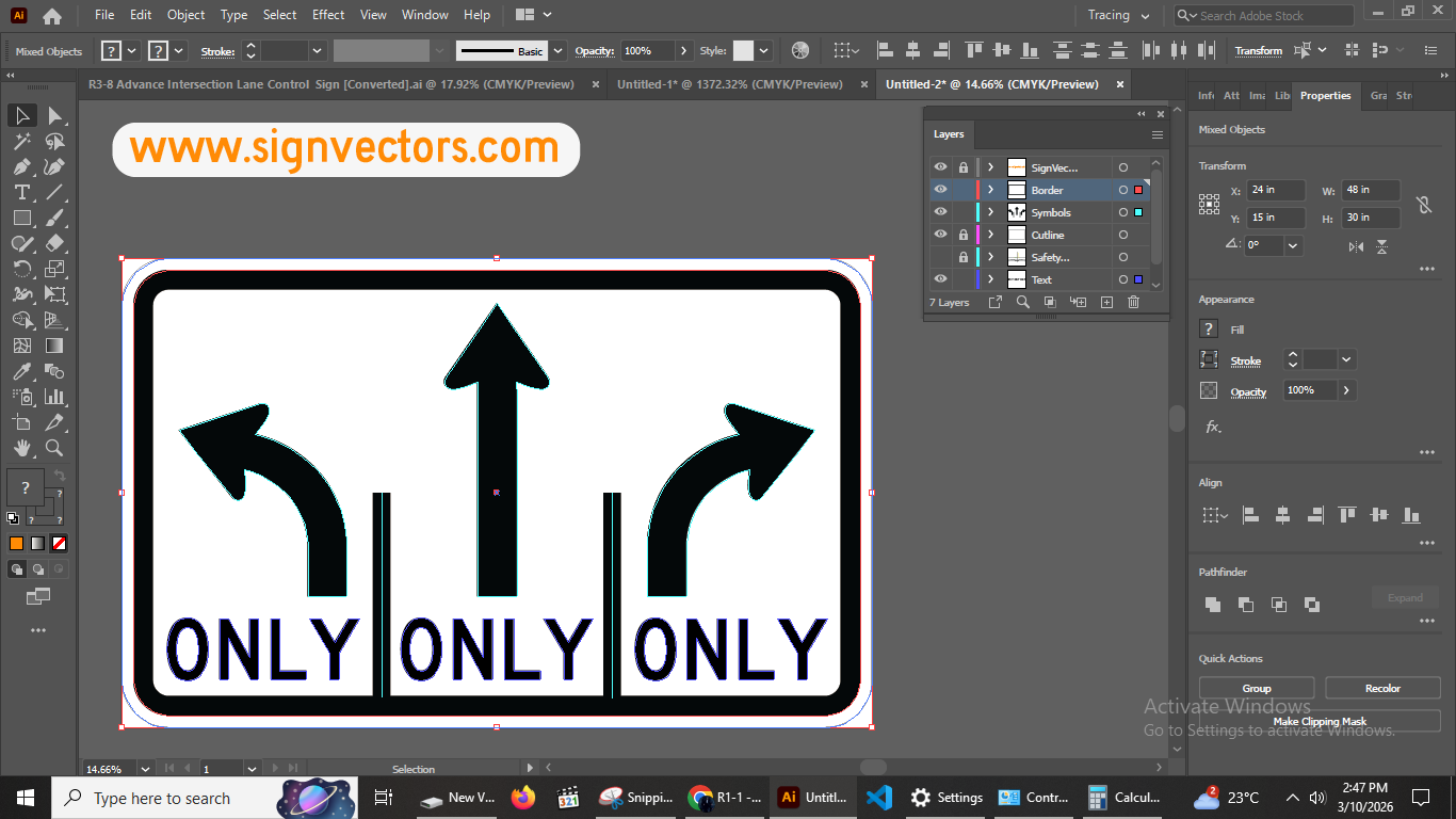 Advance Intersection Lane Control Sign R3-8b | 3-Lane MUTCD Regulatory ...