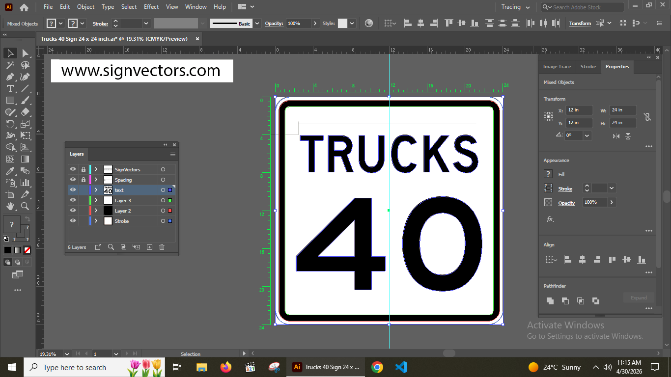 Adobe Illustrator screenshot showing R2-2 Truck Speed Limit 40 vector with visible layers, paths, and CMYK color settings