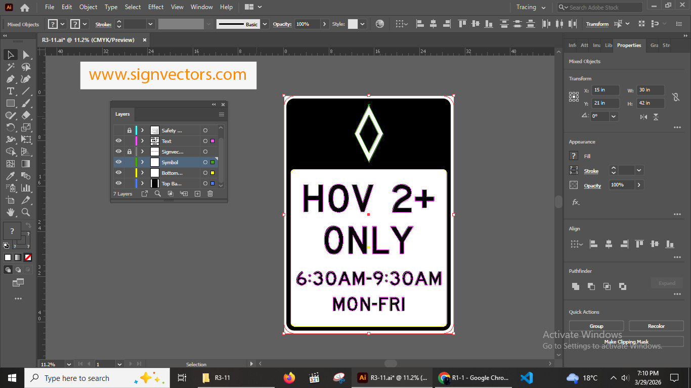 R3-11 hov lane sign Sign MUTCD vector Illustrator file layers preview