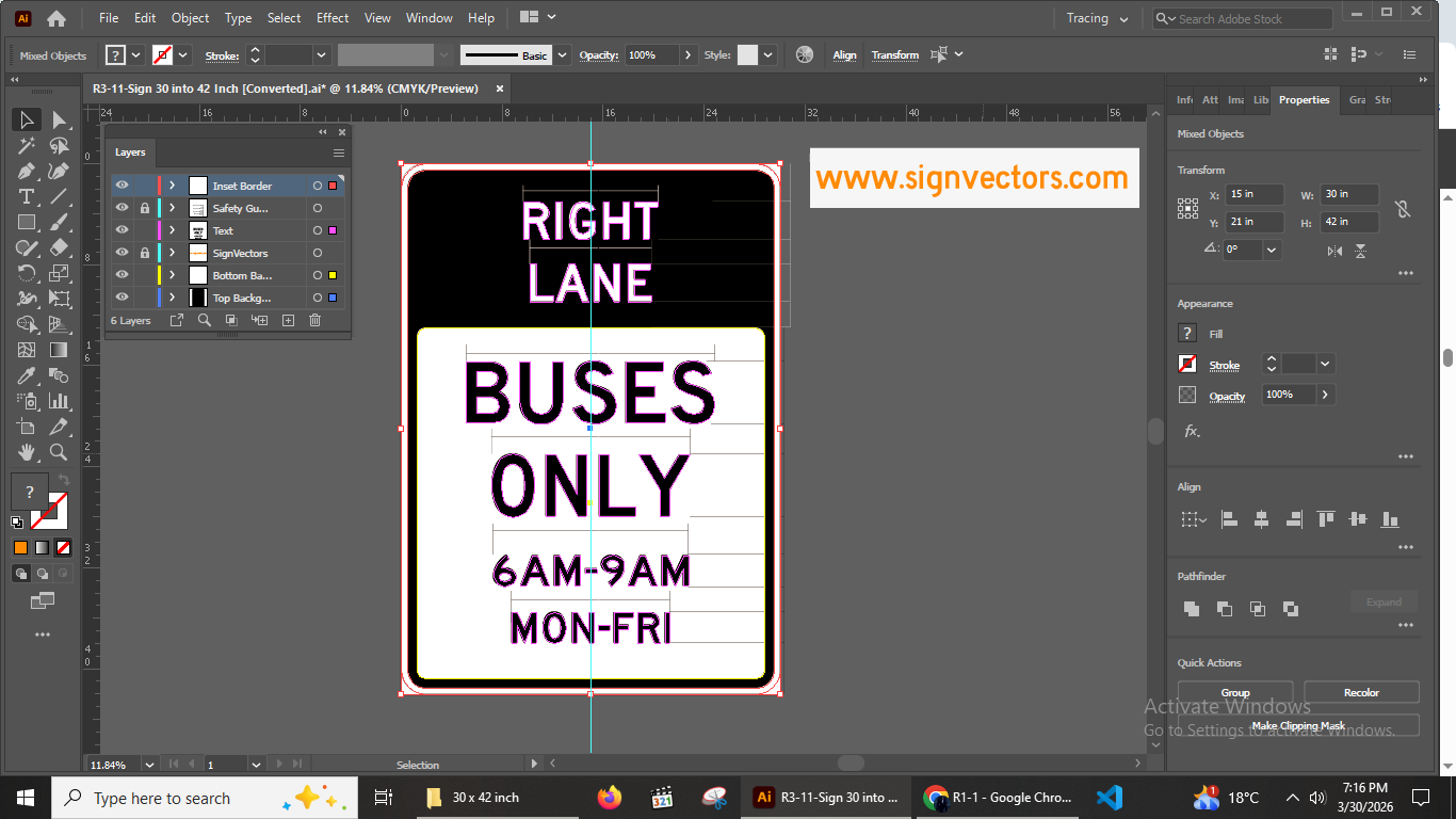 R3-11b buse only lane sign Sign MUTCD vector Illustrator file layers preview