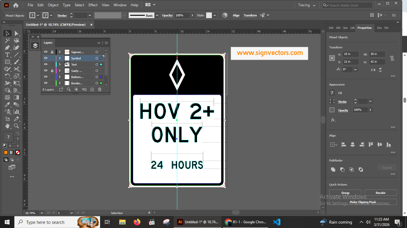 R3-11c HOV Only Lane Sign 24 Hours Post Mount MUTCD vector Illustrator file layers preview