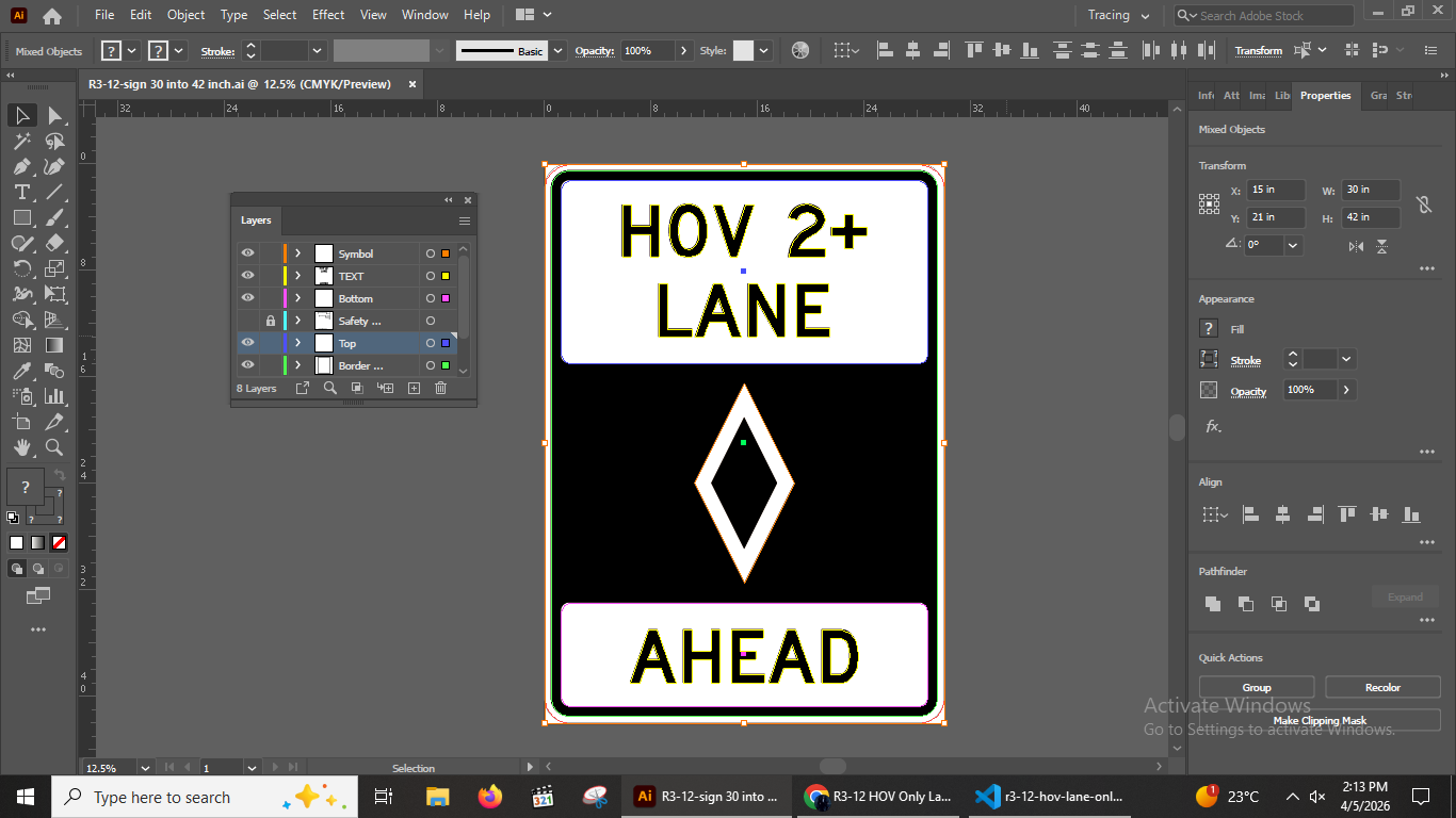 R3-12 HOV Only Lane Ahead Sign MUTCD vector Illustrator file layers preview