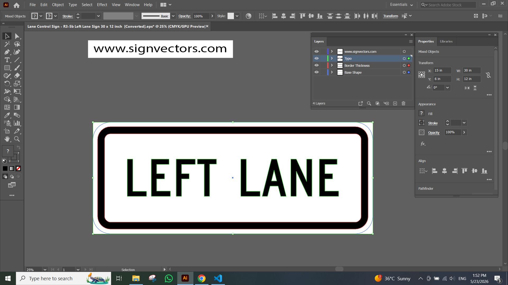Adobe Illustrator preview of R3-5b traffic sign vector